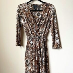 Figure Flattering INC Faux Wrap Brown/Beige dress.